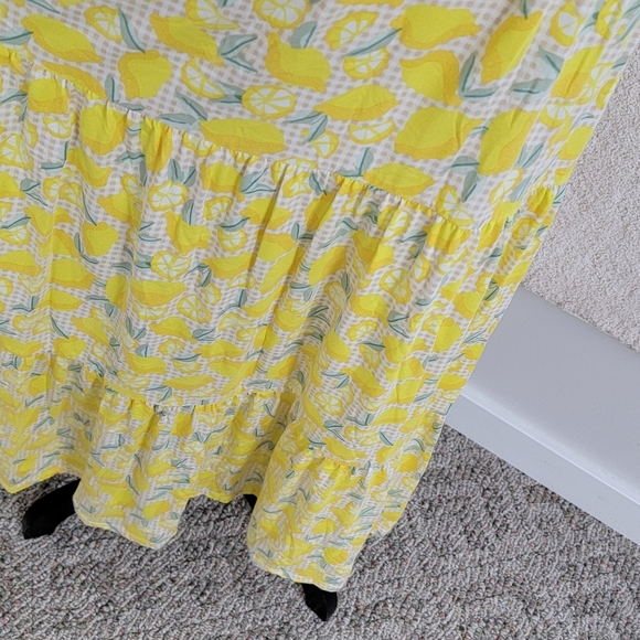 Lands' End Bright Yellow And White Lemon Print Tiered Maxi Tank Dress Sz MP - Picture 7 of 11
